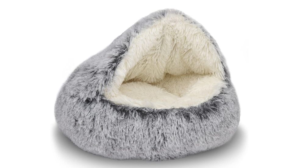 ShinHye Cat Bed Round Plush Fluffy Hooded Cat Bed Cave